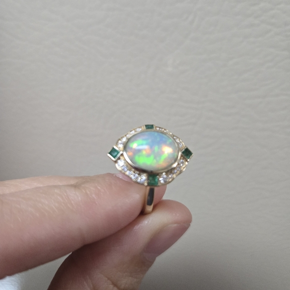 Opal,Emerald, 1/5 ct. tw. Diamond Ring in 10K Ring - Picture 9 of 16